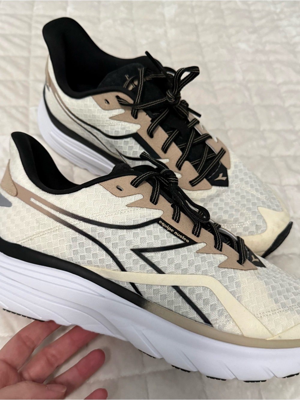 Diadora White and Black Athletic Sneakers with Beige Accents